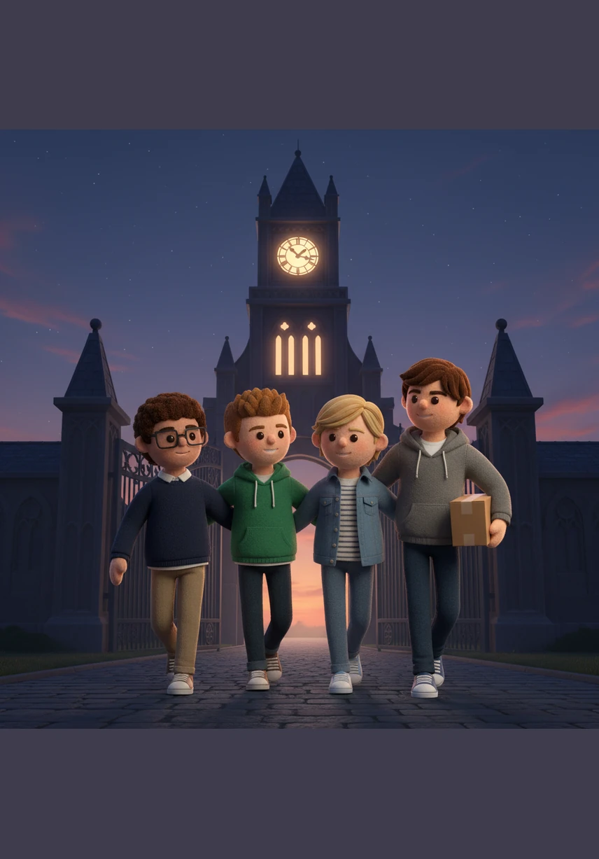 As the clock tower struck the final hour of their stay, the boys walked toward the main gates with the box tucked under Leo's arm. They had stayed for extra study time, but they left with a bond and a secret that would last a lifetime.