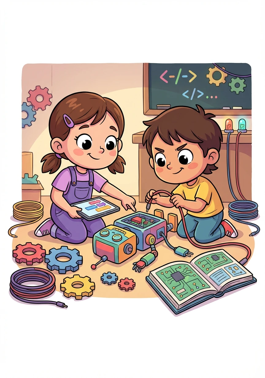 O grupo enfrenta desafios ao montar o robô. Eles precisam aprender sobre circuitos e programação, mas não desistem.