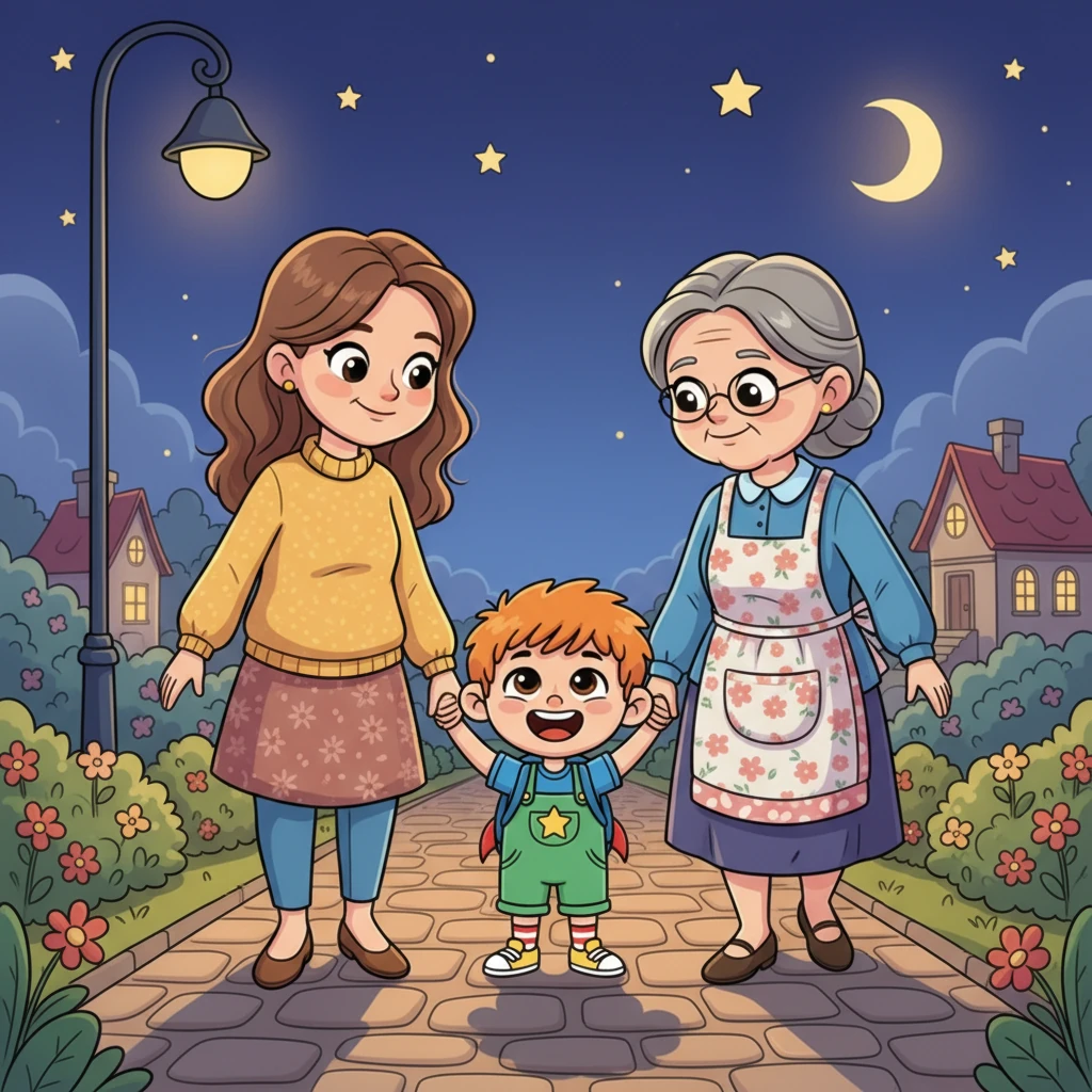 Когда вечер подошёл к концу, Артемка, крепко держась за руки мамы и бабушки, отправился домой. Он был немного уставшим, но очень счастливым. В его сердце поселилось тёплое чувство от прекрасно проведённого дня и любви своей семьи.