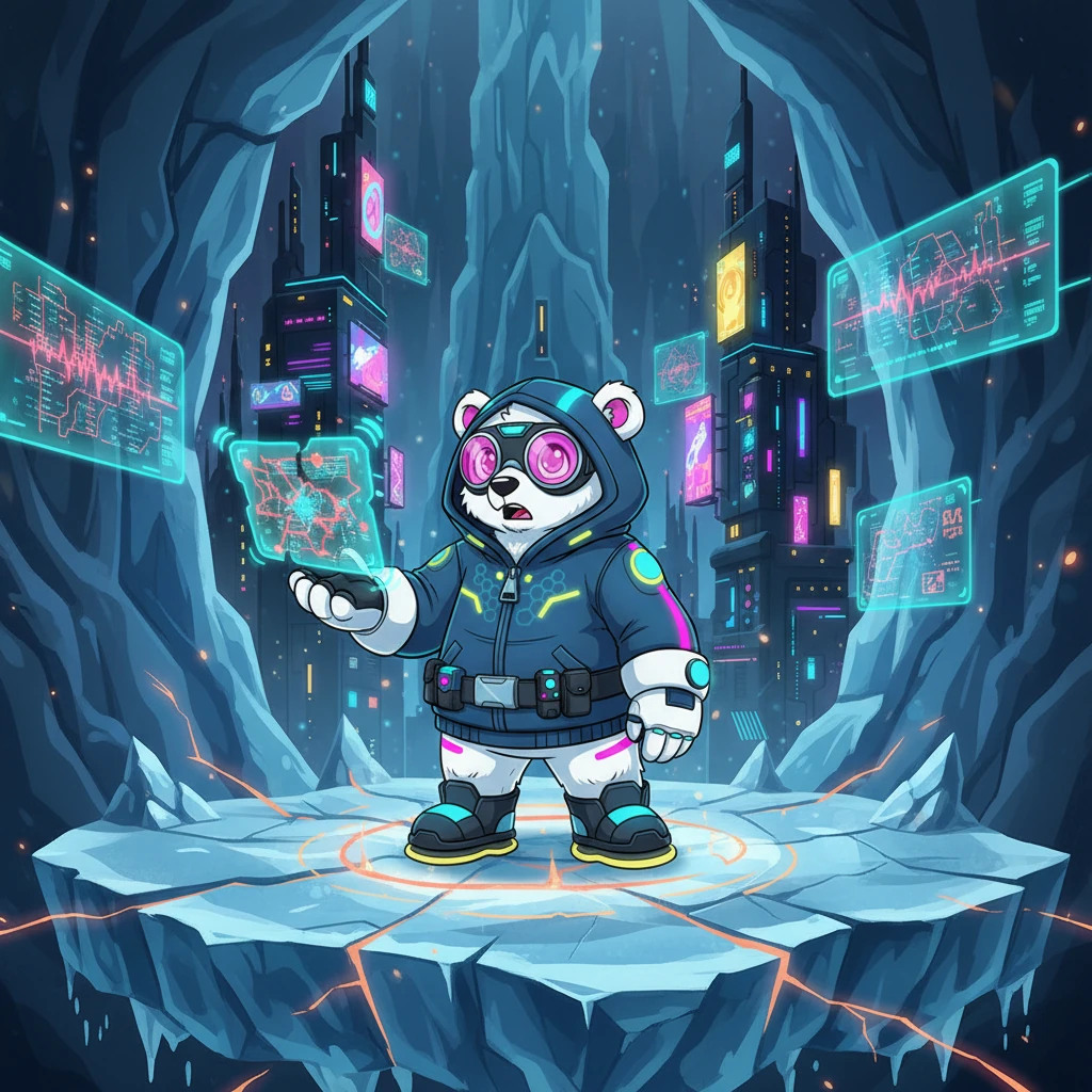 Suddenly, deep tremors ripple through the ice, not from the city's endless traffic, but from within the earth itself. Holographic data streams flicker across the cavern walls, displaying encroaching heat signatures and destabilizing energy patterns. Kael senses his fragile, icy domain is under threat.