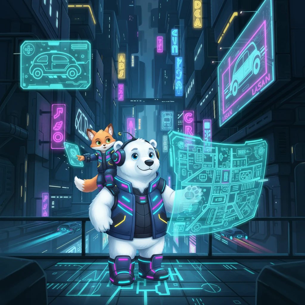 Together, Kael and Lyra venture into the lower levels of Neo-Oslo, a dizzying labyrinth of neon signs, holographic advertisements, and speeding hover-vehicles. Kael’s immense size and silent power command attention, while Lyra skillfully guides him through the bustling, digitally mapped streets.