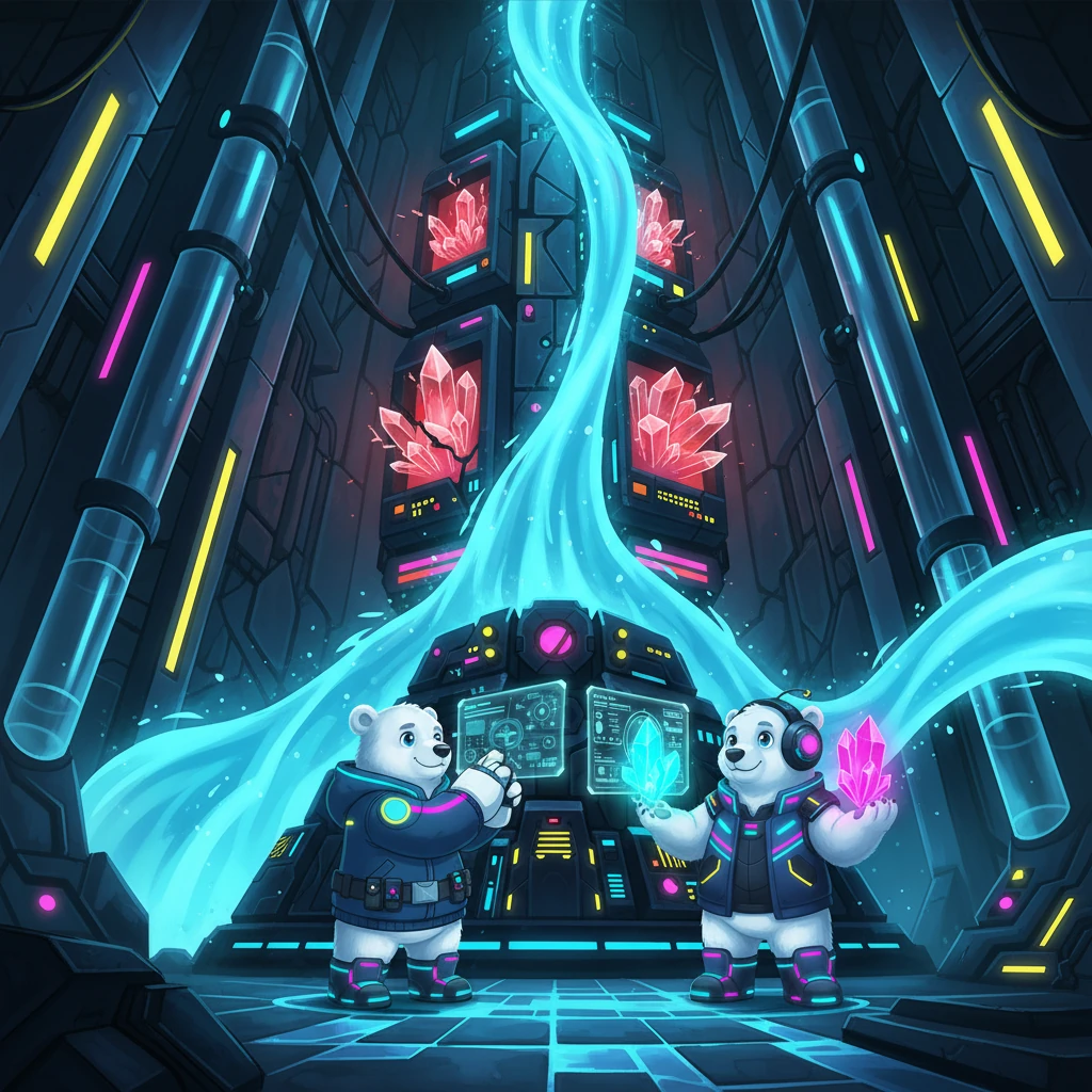 Deep within the spire's core, they discover not just crystals, but a failing environmental regulator, slowly destabilizing Kael's sanctuary. Lyra, utilizing the newly acquired crystals, manages to reactivate and recalibrate the system, sending a wave of cooling energy through the network.