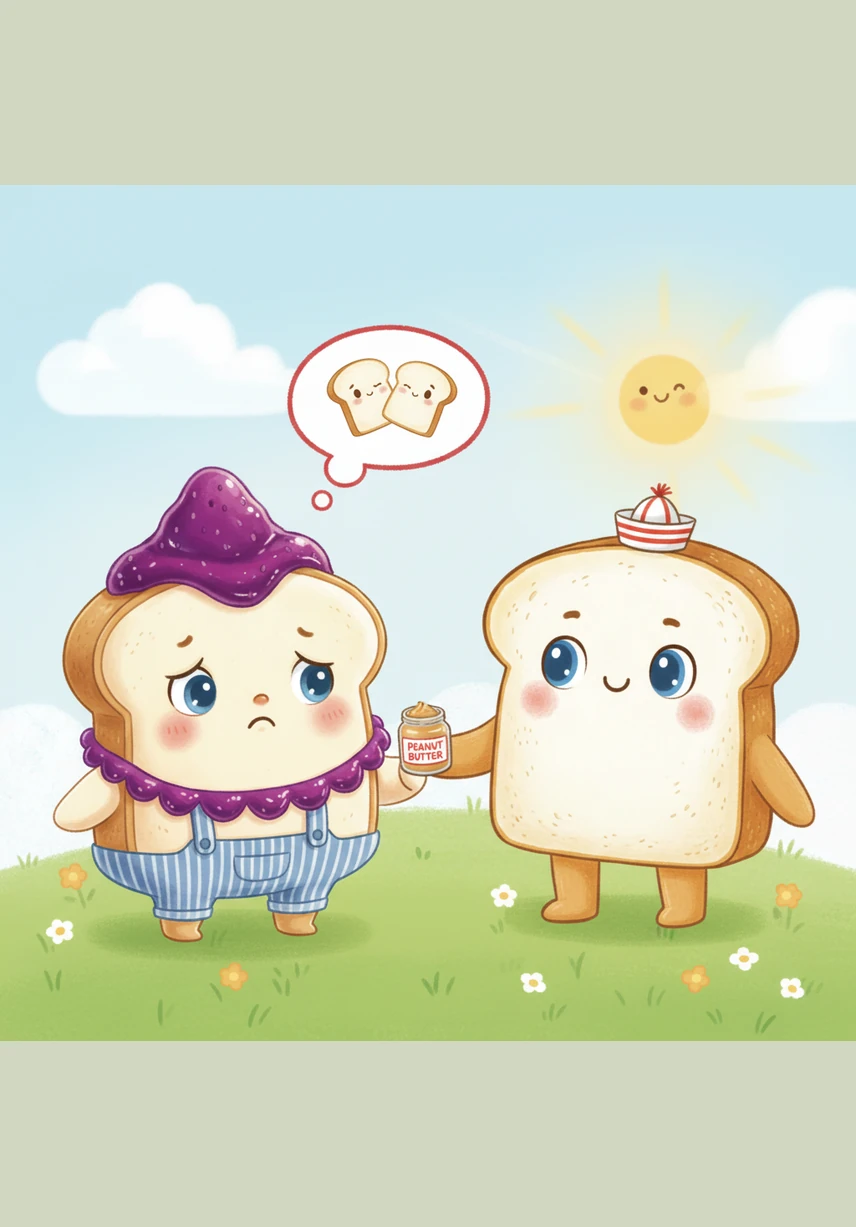 Jammy was carefully spread onto a different slice of bread, her deep purple color contrasting beautifully with the white surface. She felt a strange sense of longing, as if she were a melody waiting for its harmony.