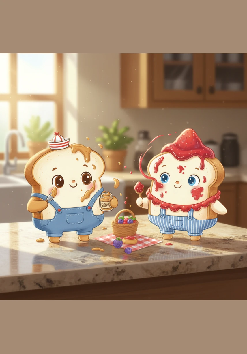 The two slices of bread sat apart on the vast granite counter, separated by a mountain of fruit and a forest of napkins. Nutty looked across the distance and saw a shimmering purple light that caught his eye.