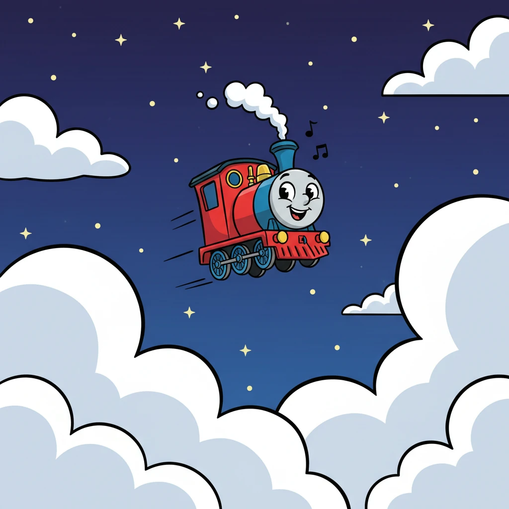 Zoomy soared through the indigo night sky, past twinkling stars that looked like spilled glitter. He zipped through puffy, marshmallow clouds, letting out delighted little toots from his horn.
