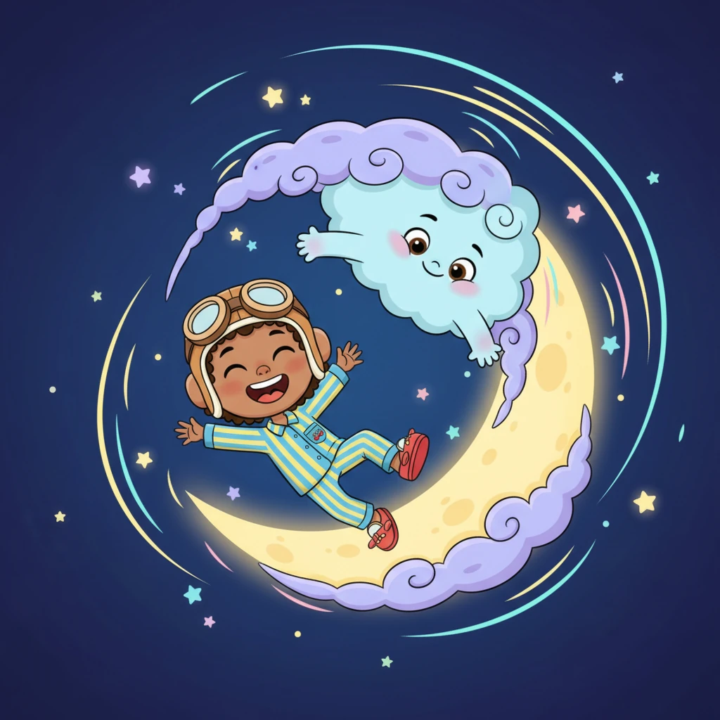 Zoomy and the cloud creature played a game of chase around the moon, zipping and swirling in dizzying loops. They laughed and twirled, creating streaks of light across the velvety sky.