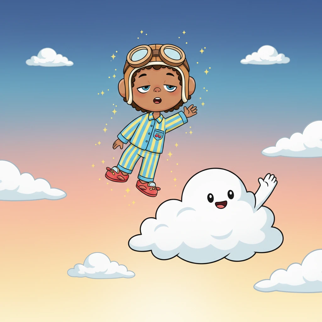 As the first hint of dawn appeared, Zoomy started to feel a little sleepy, and the magical sparkle began to fade. He gently drifted lower, waving goodbye to his new cloud friend.