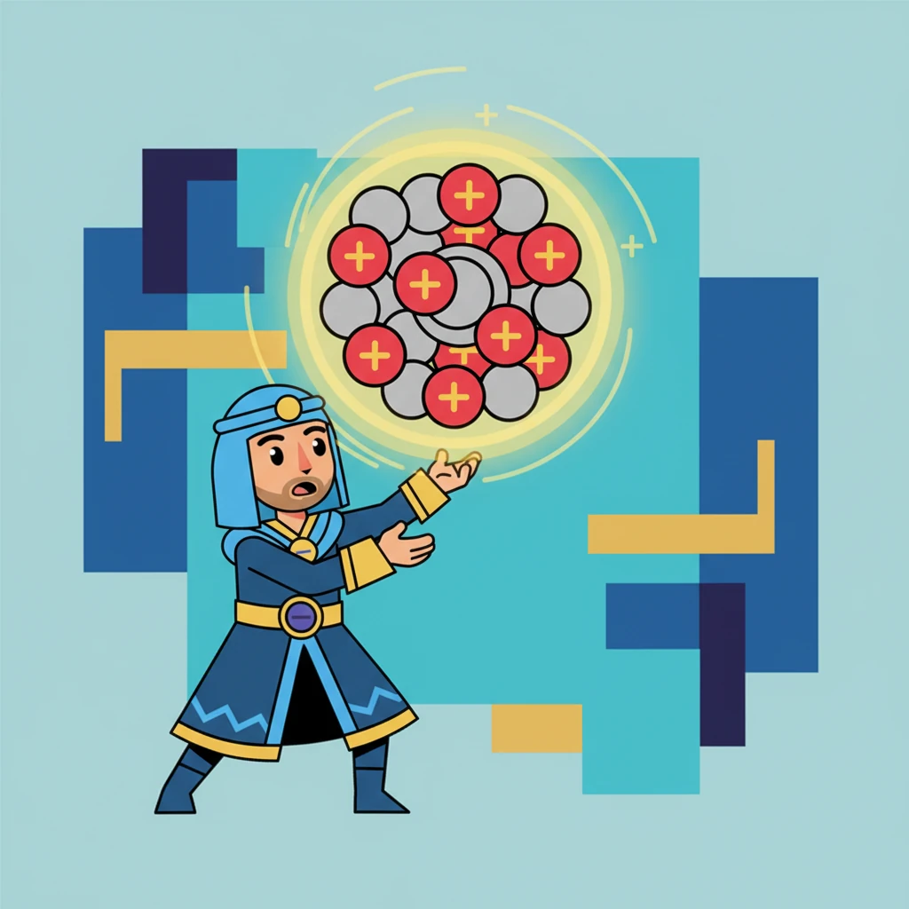 اكتشف إيليا أن النواة مليئة بالبروتونات التي تحمل شحنة موجبة، والنيترونات التي لا تحمل شحنة. لهذا السبب، كانت النواة بأكملها تحمل شحنة موجبة قوية، مما يفسر الجذب الذي شعر به إيليا نحوها. شعر إيليا بالدهشة من هذا التوازن الدقيق.