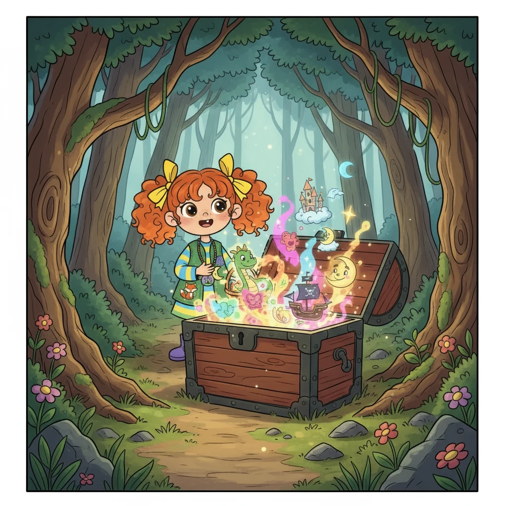 The path led to a secret place, and at the end of the path was the treasure chest! It was filled not with gold, but with the most amazing stories Lily had ever heard.