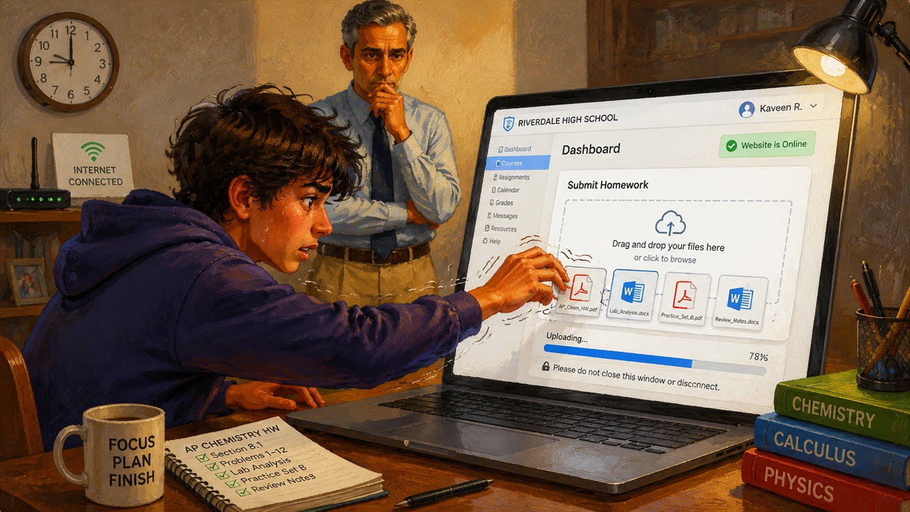 The website finally opened to a bright, friendly dashboard just in time. With shaking hands, Kaveen quickly dragged his completed homework files direc