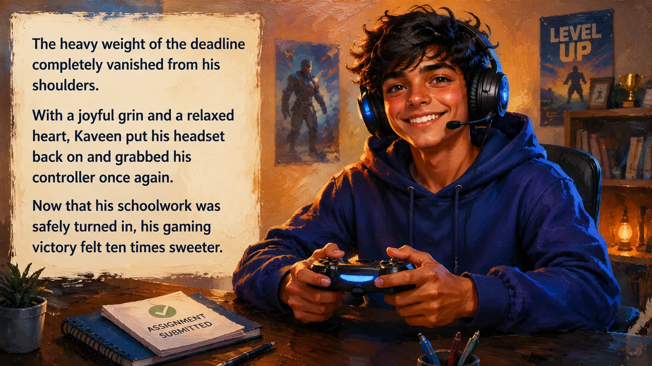 The heavy weight of the deadline completely vanished from his shoulders. With a joyful grin and a relaxed heart, Kaveen put his headset back on and gr