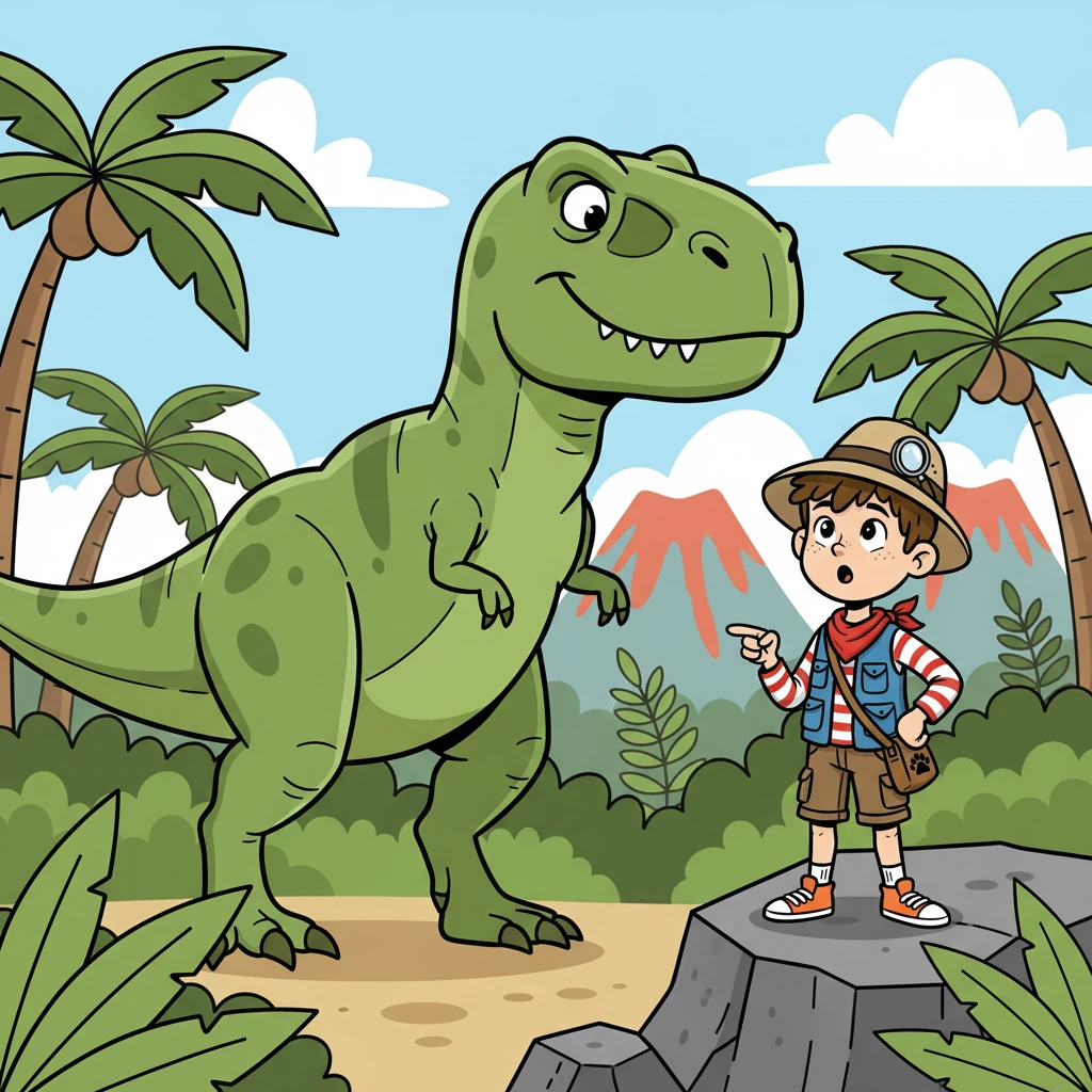 La rencontre la plus impressionnante fut celle avec un Tyrannosaure Rex, le roi des dinosaures. Liam, bien que légèrement effrayé, fixa l'animal avec curiosité.