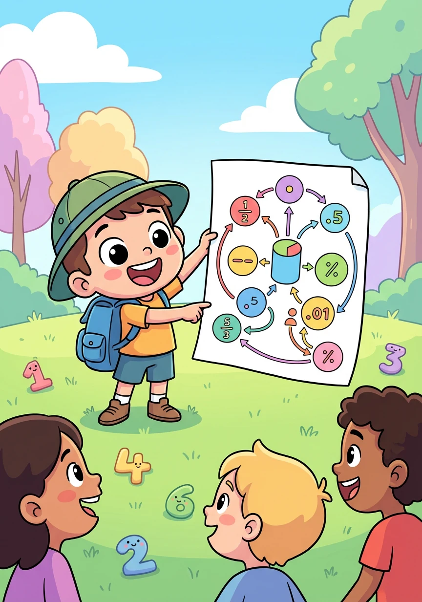 最后，小奇探完成了有理数的思维导图，他明白了有理数的世界是如此的丰富多彩，并决定将这份知识分享给更多的小朋友。