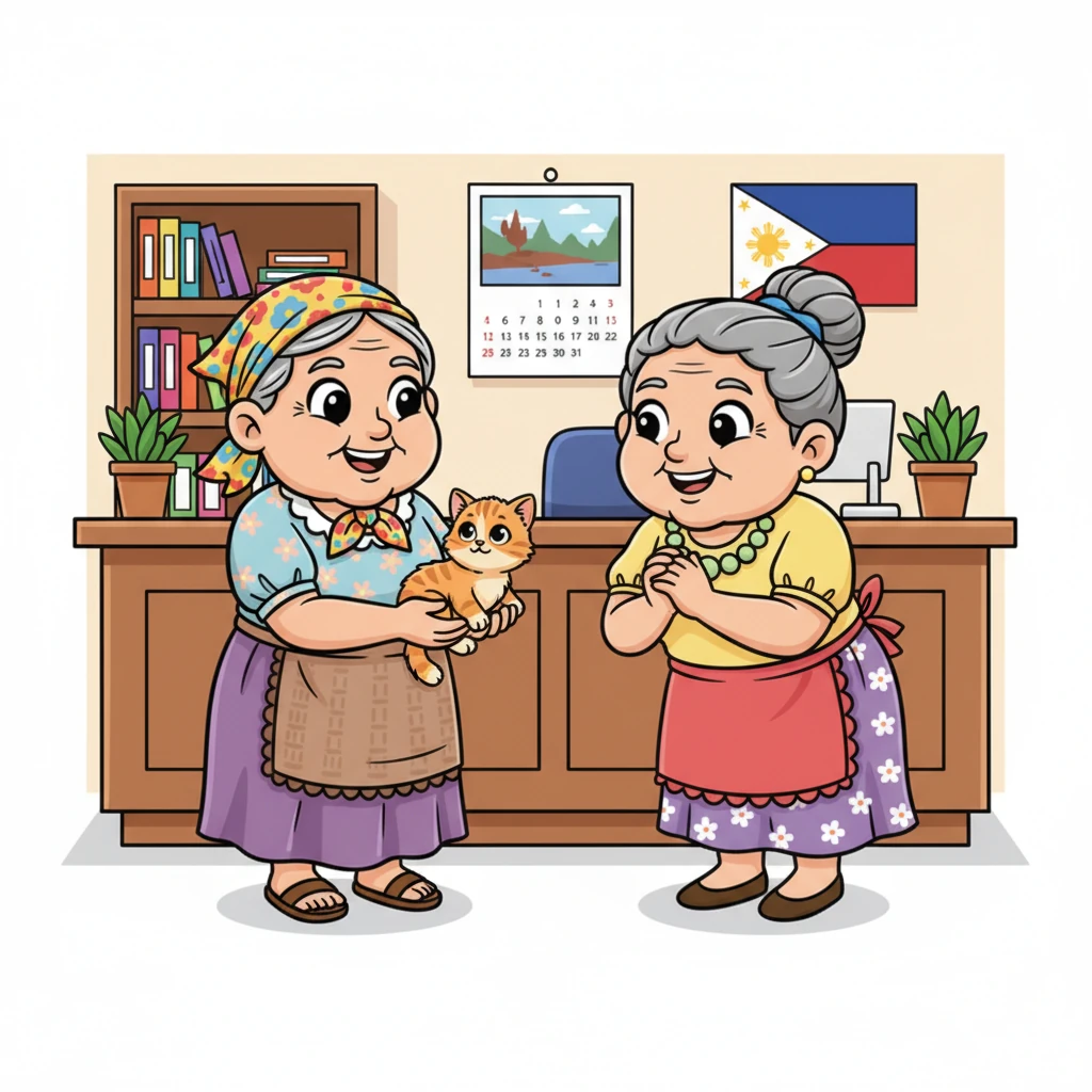 Bitbit ang kuting, nagtungo si Aling Marta sa tanggapan ng barangay, kung saan siya ay sinalubong ng Punong-Barangay. Ikinuwento niya ang kanyang nakita at nagtanong kung paano matutulungan ang munting pusa.