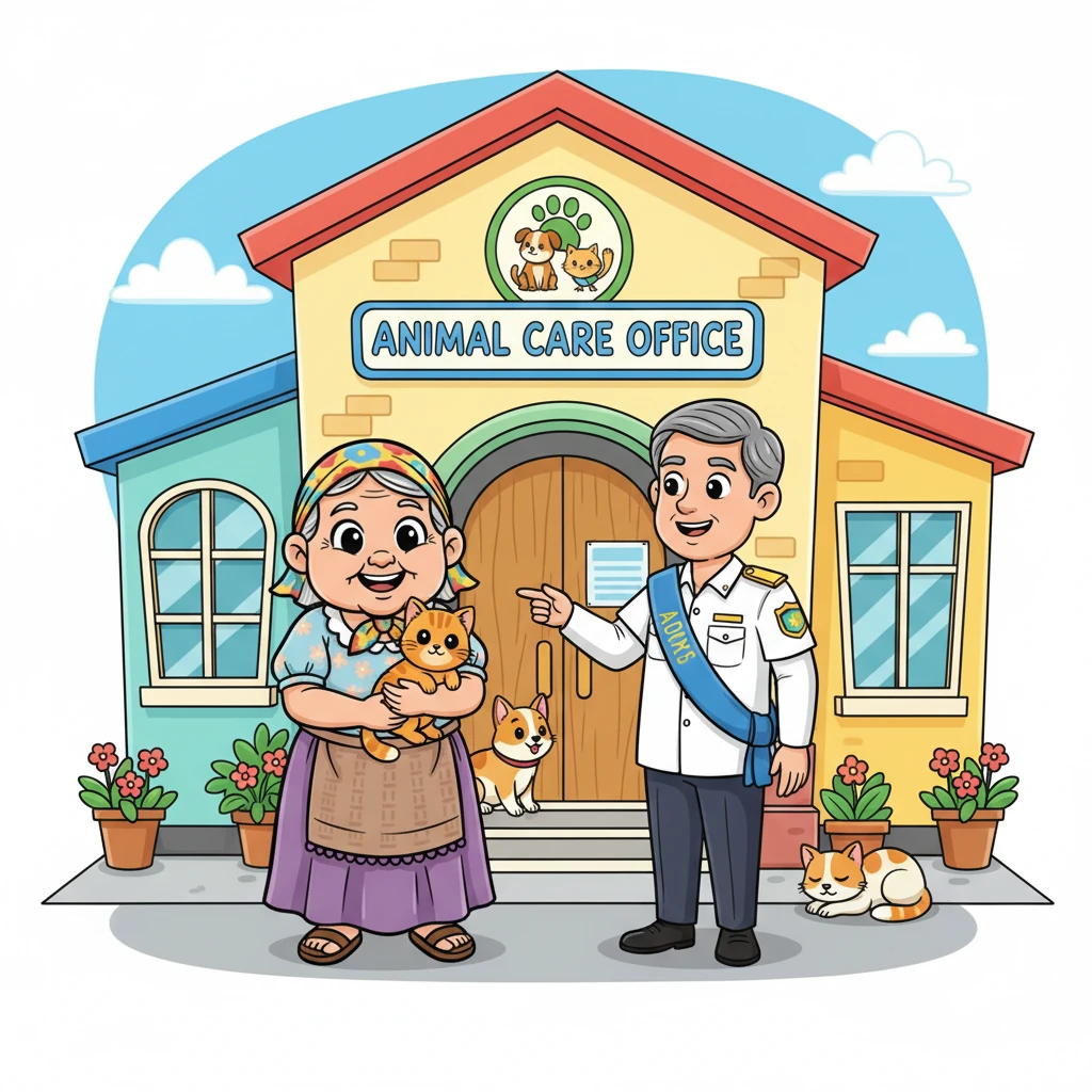 Itinuro ng Punong-Barangay kay Aling Marta ang isang opisina na nangangalaga sa mga hayop na walang tahanan. Sinabi niya na doon makakakuha ng tulong para sa bakuna at pangangalaga na kailangan ng kuting.