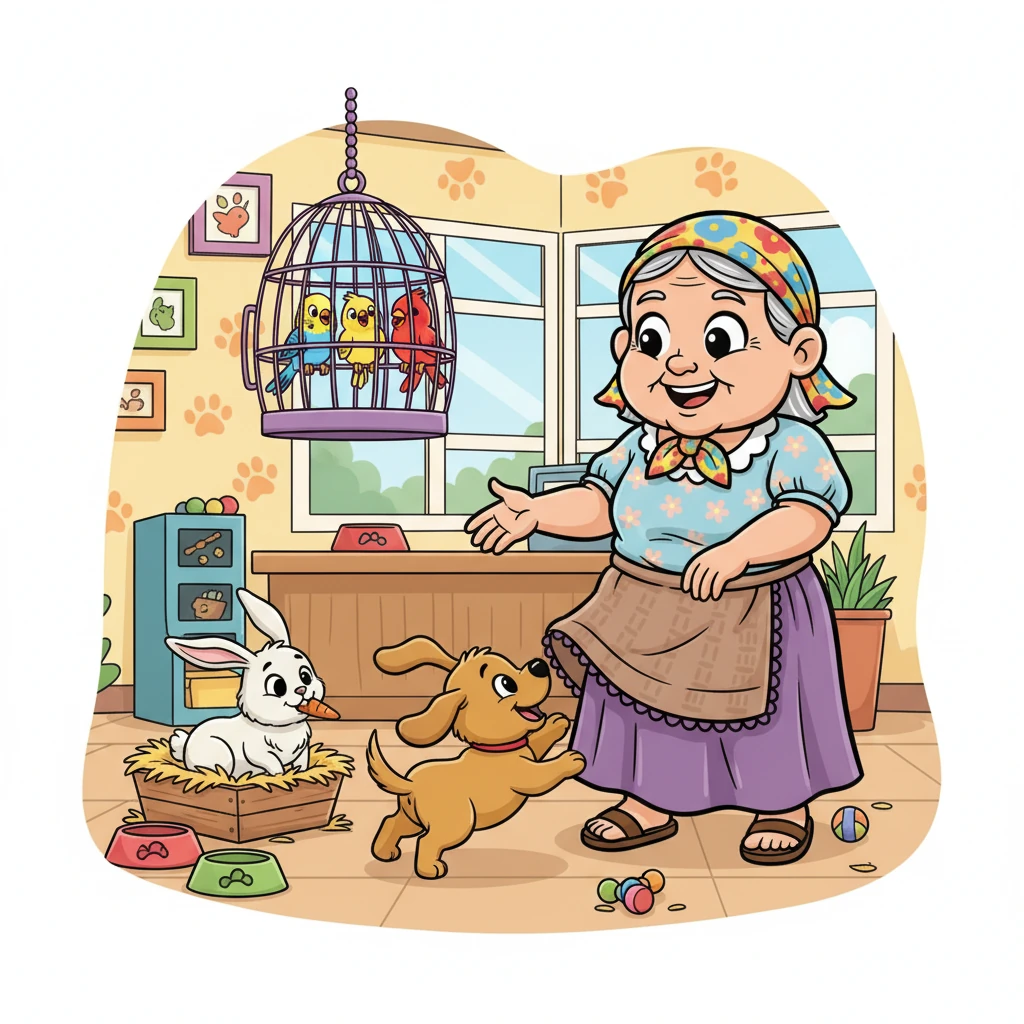 Pagpasok ni Aling Marta sa opisina, nakita niya ang iba't ibang hayop na inaalagaan: isang makulit na tuta, isang tahimik na kuneho, at mga makukulay na ibon. Lahat sila ay naghihintay ng bagong tahanan, puno ng pag-asa.