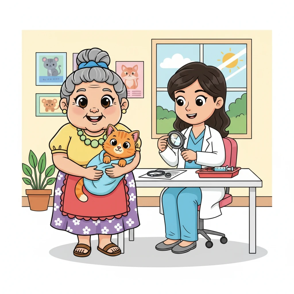 Sinuri ng beterinaryo ang kuting, na pinangalanan ni Aling Marta na "Ming-Ming." Maingat na tiningnan ang bawat bahagi ng katawan ni Ming-Ming upang matiyak na malusog ito at handa para sa bagong buhay.