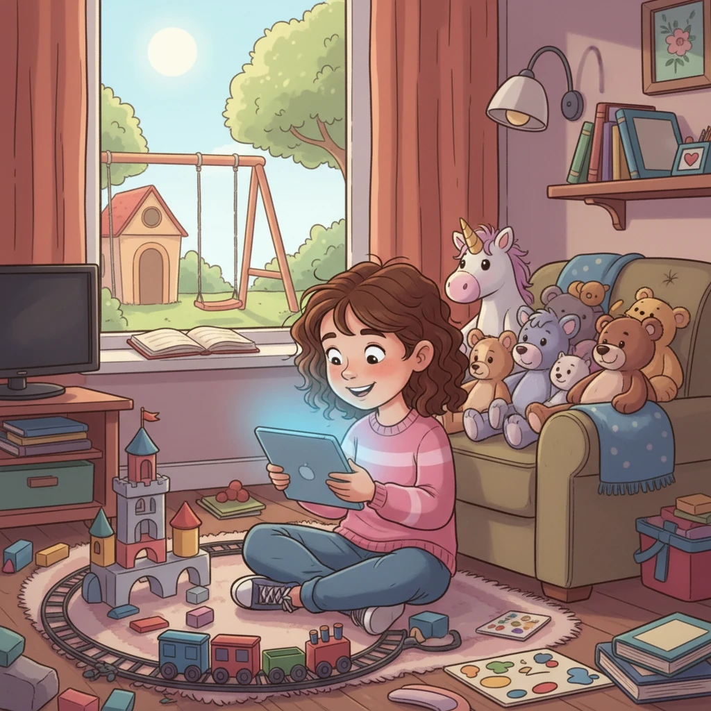 Lilica era uma menina alegre que adorava brincar. Sua casa, repleta de brinquedos e risadas, era seu reino. Mas Lilica, como muitas crianças, preferia a diversão das telas a qualquer outra coisa.
