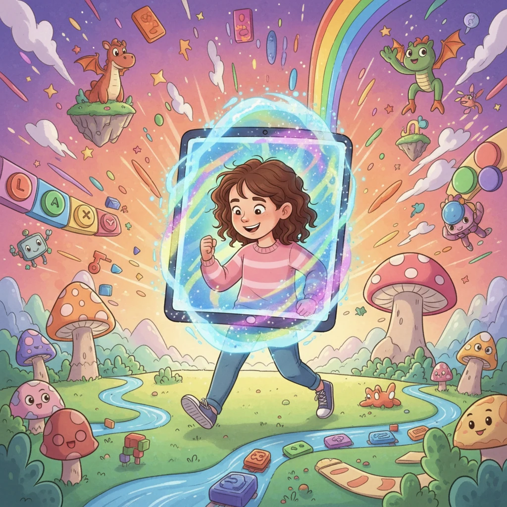 Enquanto navegava em seu tablet, Lilica encontrou um portal mágico. Curiosa, ela o atravessou e se viu em um mundo de cores vibrantes, onde os jogos e desenhos animados eram reais.