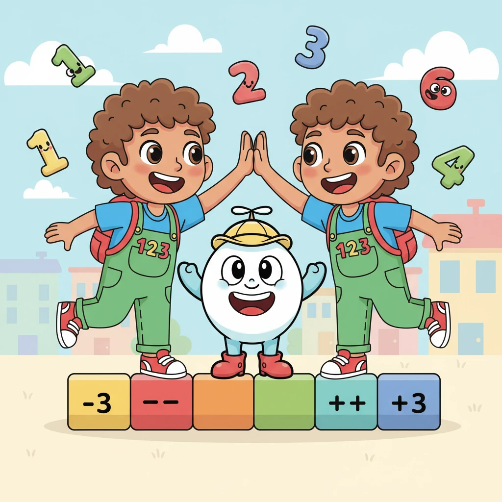 The two Xaviers high-fived across the number line, their smiles brighter than ever. They had both found the correct answers! From that day on, Xavier, and all his friends in Number Town, remembered that absolute value means distance from Zero, without caring about the sign.