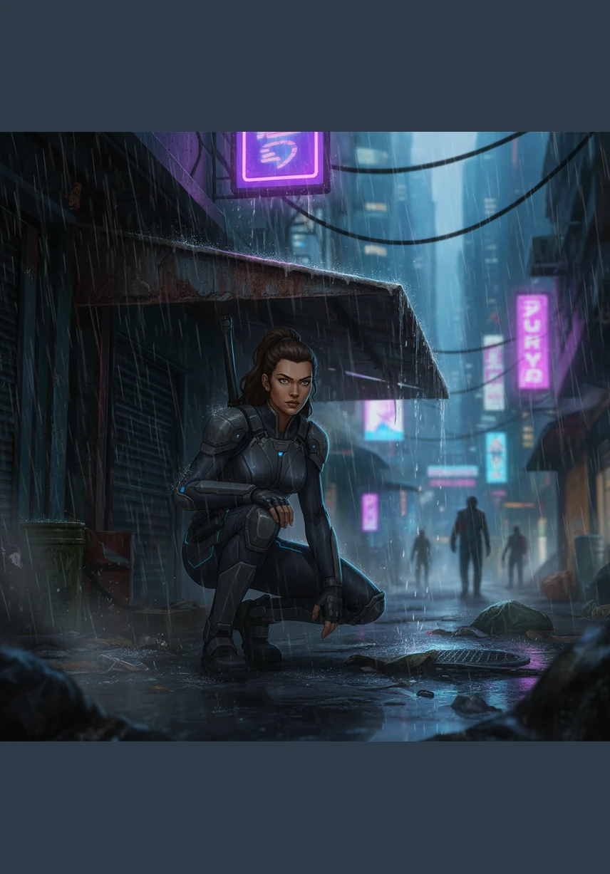 With night falling fast, Maya finds shelter beneath a natural rock overhang and struggles to start a small fire with dry moss and twigs. The flickering orange light provides a fragile barrier against the encroaching darkness and the howling wind. She huddles close to the warmth, her shadow dancing against the cold stone walls.