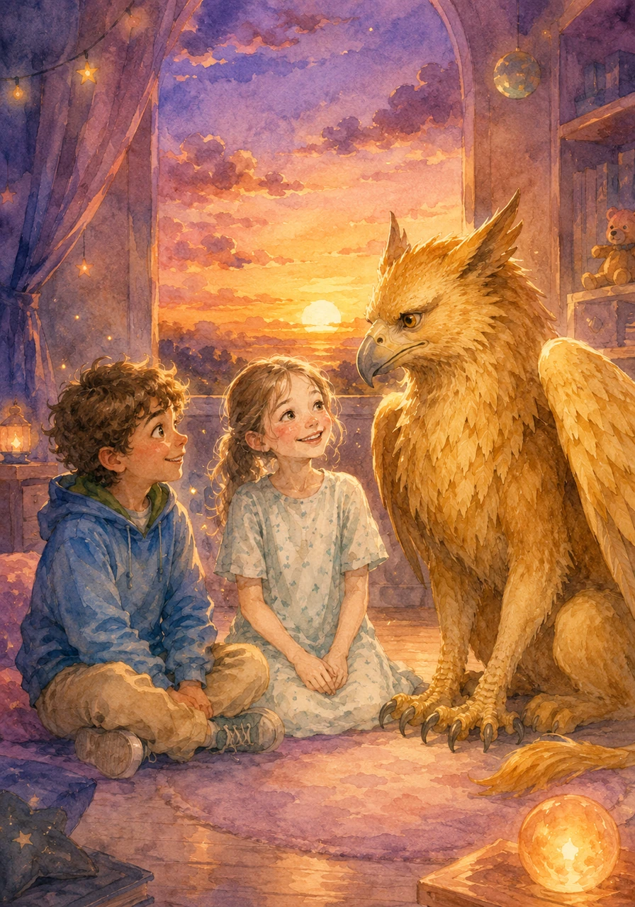 Mentre il sole del mondo fantastico tramonta tingendo il cielo di viola e arancio, la stanza si riempie di una pace profonda e rassicurante. Virginia guarda i suoi amici e capisce che la sua fantasia è un ponte invisibile e indistruttibile che la terrà sempre unita al mondo esterno.
