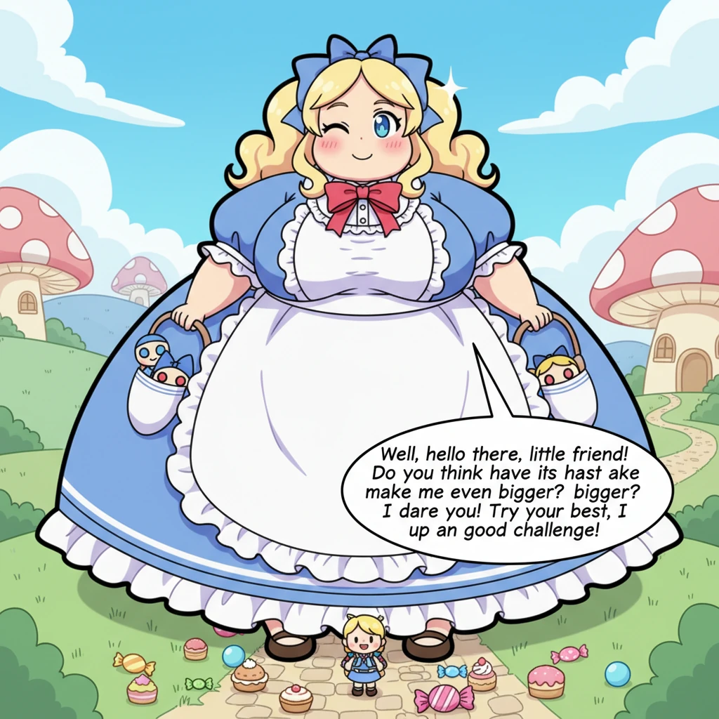 "Well, hello there, little friend!" Alice boomed, her voice like distant thunder, yet surprisingly gentle. "Do you think you have what it takes to mak