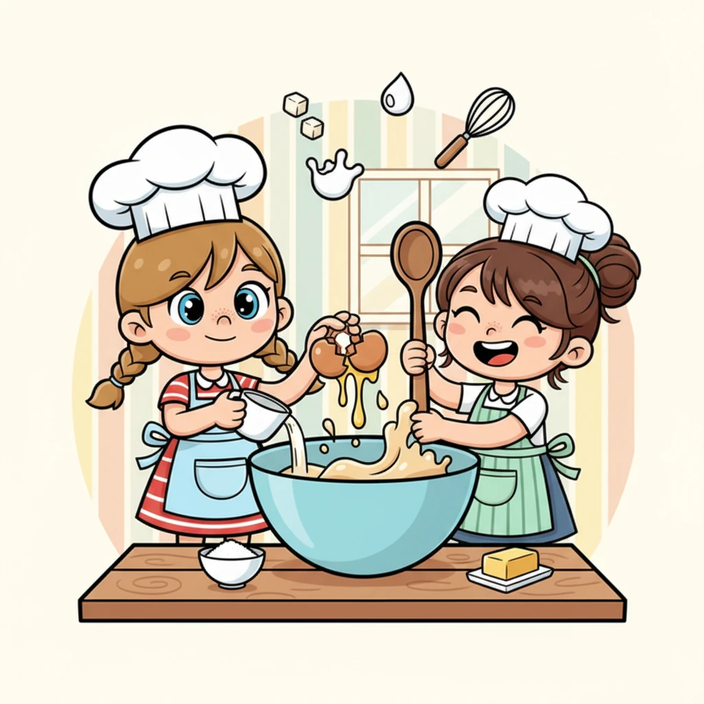 Elle verse la farine dans un grand bol bleu, puis casse les œufs avec précaution. Un peu de sucre et de beurre rejoignent le mélange, que Sara remue avec une cuillère en bois géante, éclaboussant un peu partout avec un rire joyeux.