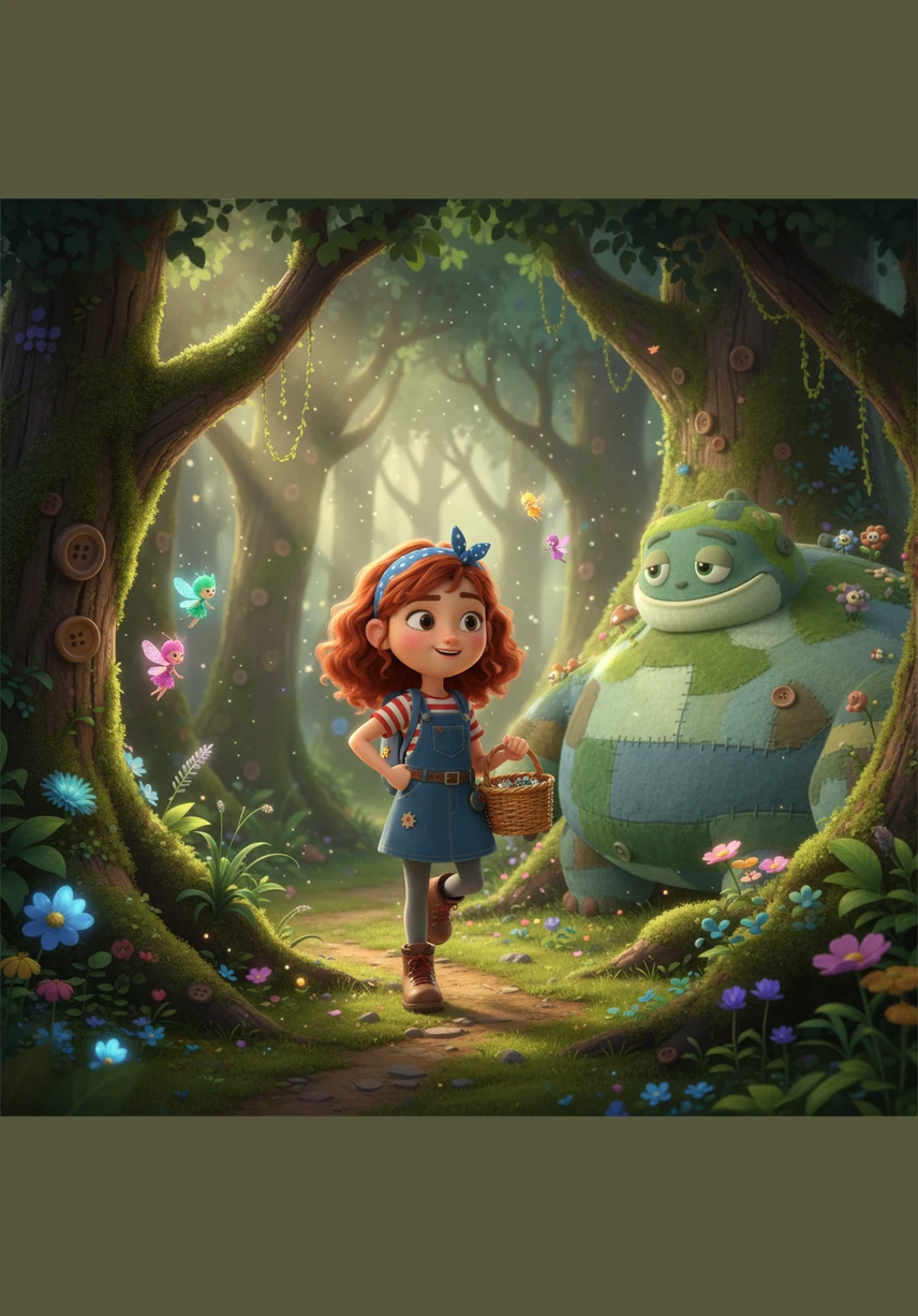 Lily skipped into the Whispering Woods, her wicker basket swinging by her side as she hunted for the brightest wildflowers. The sunlight filtered through the ancient canopy, painting golden patterns on the mossy ground and guiding her deeper into the trees.