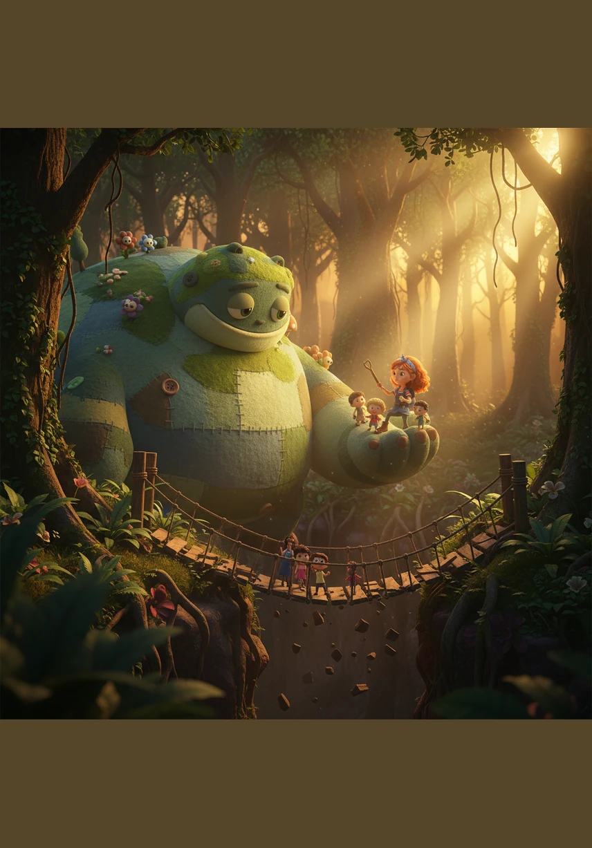 Sensing Lily's need to return to her family, the monster used his great strength to part the thickest brambles and create a clear path through the woods. He walked carefully beside her, his heavy footsteps sounding like a comforting heartbeat against the earth.