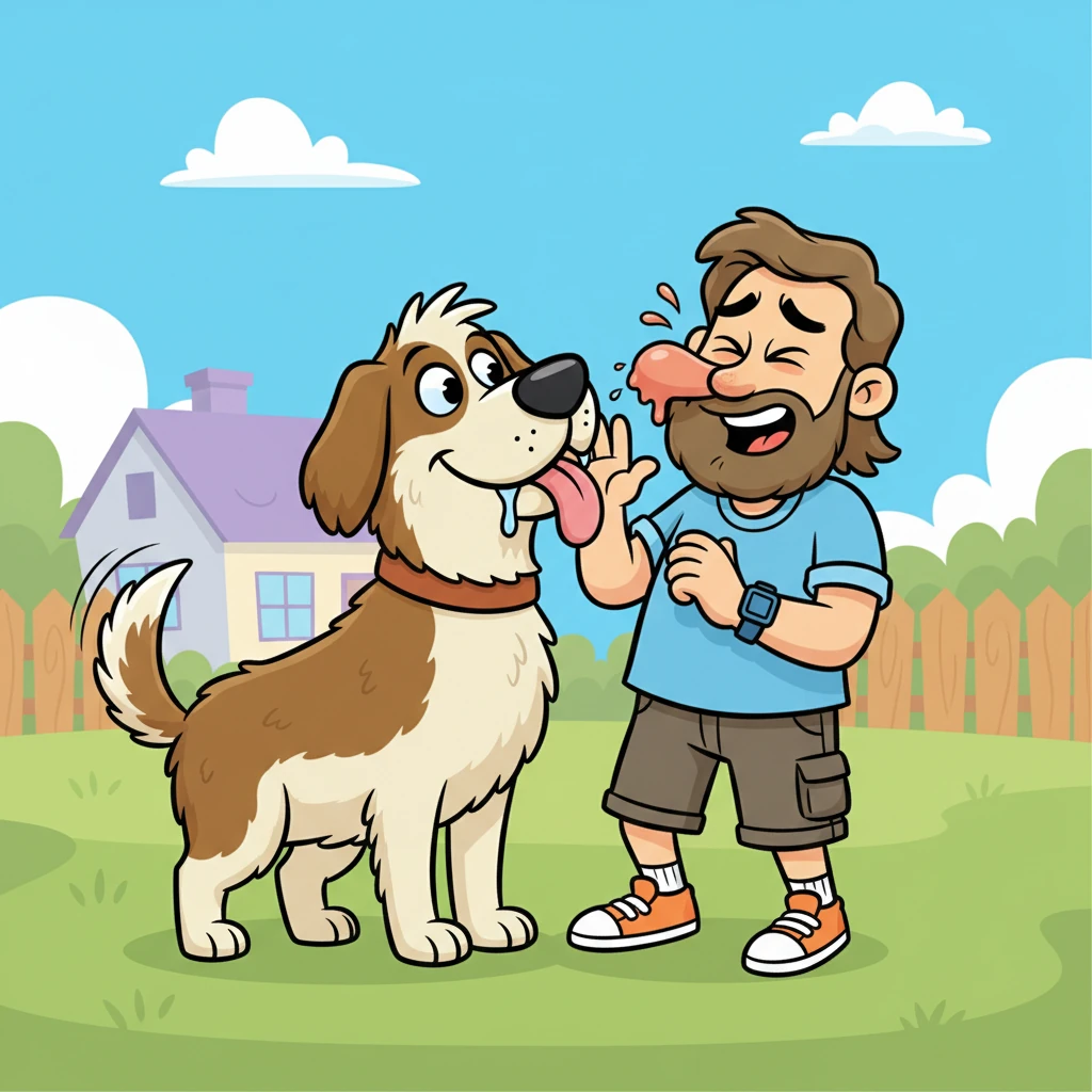 He recounted how Max, their big, goofy dog, had once given him a giant, slobbery lick right on the nose without any warning. It was a surprise attack of puppy affection!