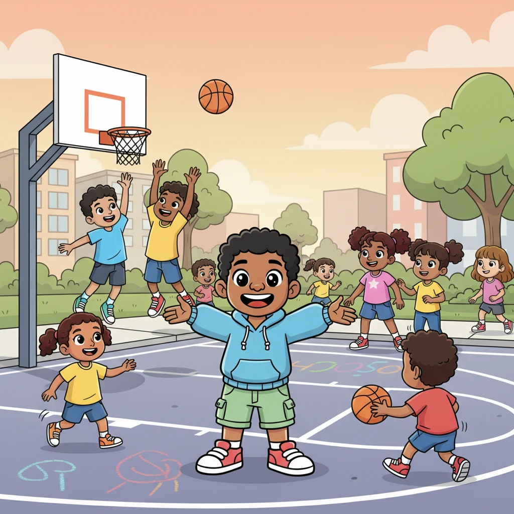Now, the court was never empty. Laughter and the squeak of sneakers filled the air from morning till evening, a vibrant symphony of community and play. Leo, smiling from ear to ear, knew his big idea had brought joy and connection to everyone.