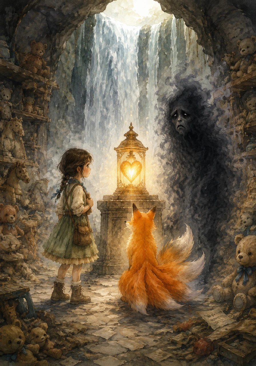 To save the forest, they traveled to a giant cave hidden behind a thundering waterfall, filled with forgotten toys, old letters, and lonely teddy bears. Deep inside the Cave of Forgotten Things, the legendary Heart Lantern stood on a pedestal, pulsing with a soft, ancient light.