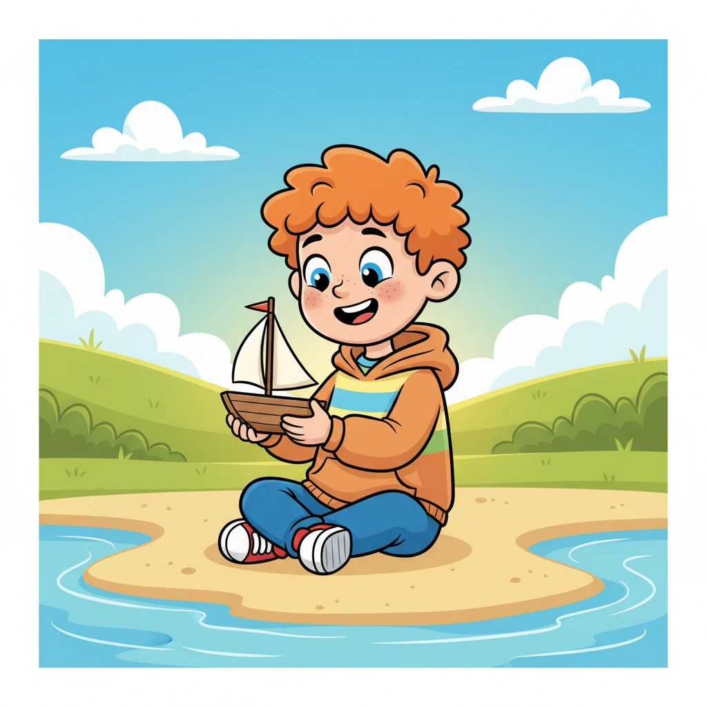 Leo carefully picked up the little sailboat, a wide smile spreading across his face. He imagined grand voyages across shimmering, make-believe seas. The heat of the day was completely forgotten as he sat down to play, his adventure complete and his heart full of happiness.