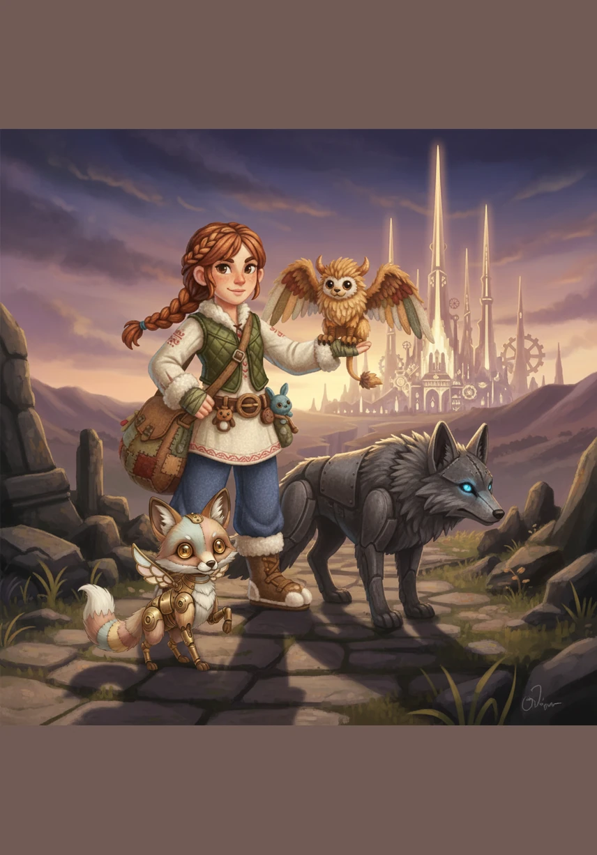 With the dragon finally at peace and the path clear, Elara looks out over the horizon toward the glowing spires of the Great Engine. Her journey is only beginning, but she knows that with her beasts by her side, no path is too treacherous to follow.
