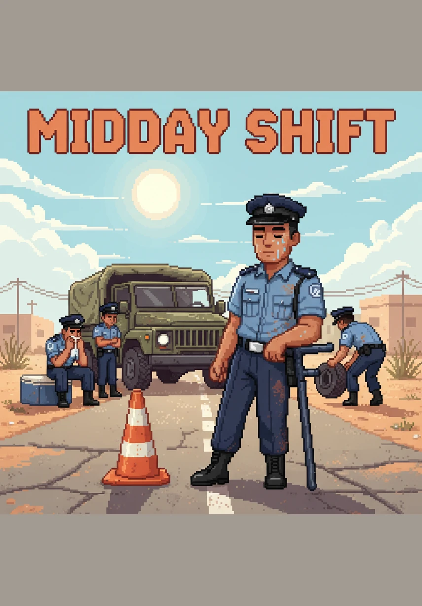 Under the hot sun, Arjun carries out his rigorous duties as a member of the mobile force, his face set in a mask of discipline. He works extra hours and pushes through exhaustion to ensure his family's mounting medical bills and daily expenses are covered.