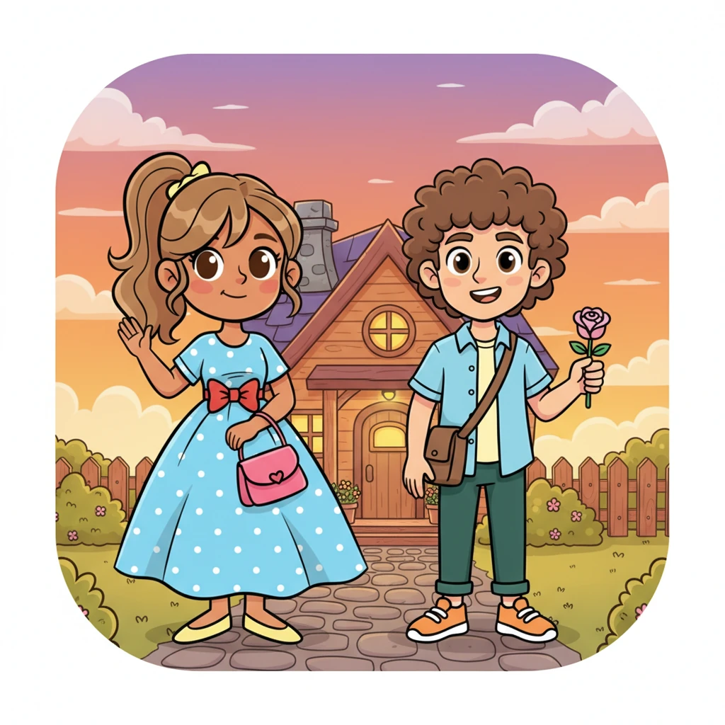 As the sun dipped below the horizon, painting the sky in fiery oranges and soft purples, Pip and Daisy reached her doorstep. They exchanged a sweet, shy goodbye, their hearts full of warmth. With a hopeful smile and a wave, they knew this wouldn't be their last adventure together.