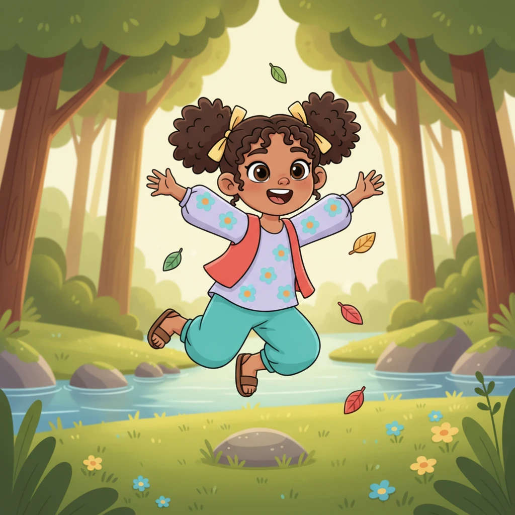 Luna pasó toda la tarde corriendo, saltando y jugando sin parar, explorando cada rincón del claro. No necesitaba juguetes modernos ni pantallas, solo la naturaleza a su alrededor y el poder ilimitado de su propia imaginación para crear aventuras.