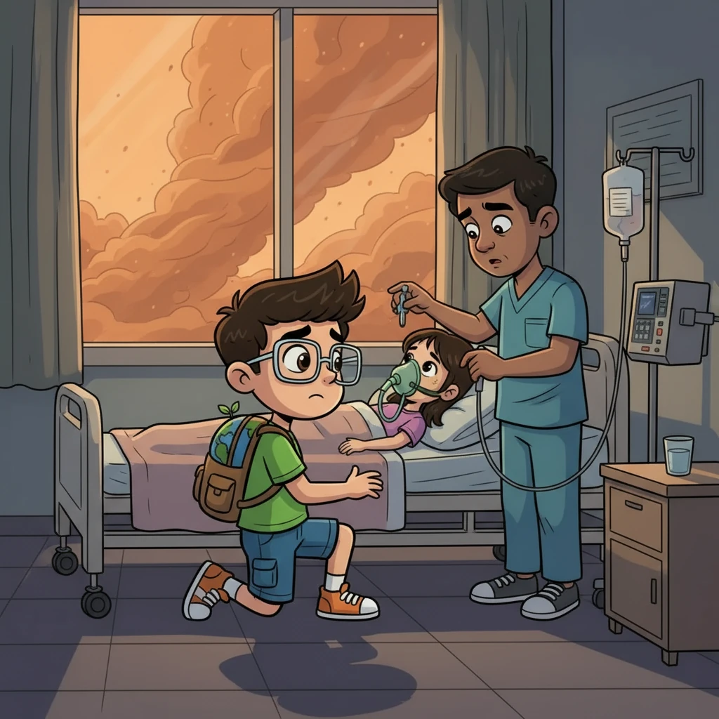 A massive sandstorm, unusually severe, descended upon Doha. Schools closed, and hospitals filled with patients. Tameem's younger sister suffered a severe asthma attack, forcing him to confront the grim reality of environmental neglect and the #QatarGoesGreen campaign went viral.