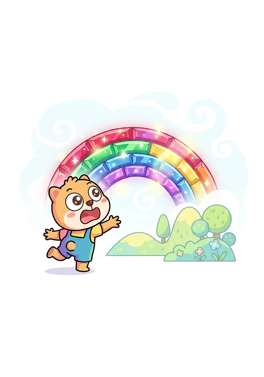 突然,一道彩虹出现在小奇奇的面前。彩虹的颜色鲜艳极了,像一颗颗闪亮的宝石。