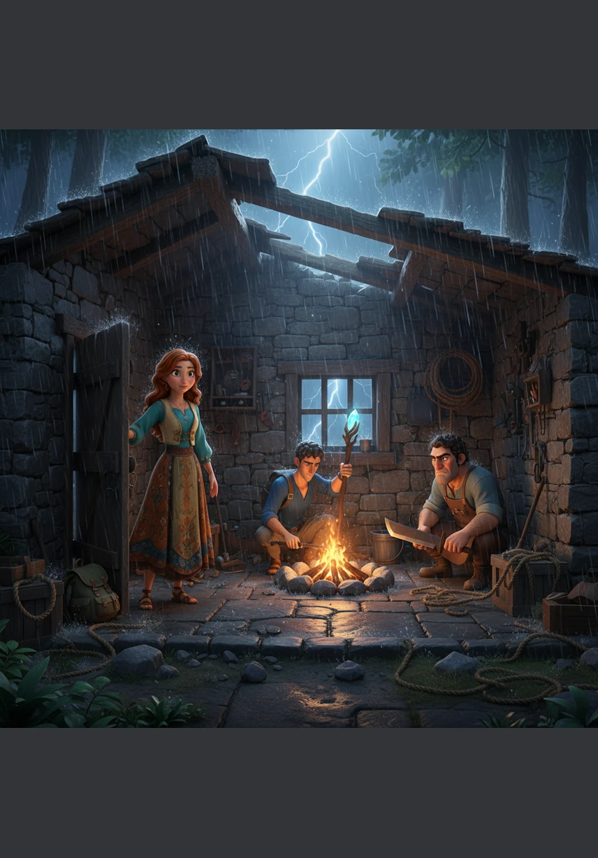 A sudden summer thunderstorm catches Sofia by surprise, forcing her to seek shelter in a crumbling stone shed at the edge of the woods. Inside, she finds Alessandro tending to a frightened, injured hawk with surprising gentleness. In the dim, flickering light, the cold mask he wears in public slips, revealing a glimpse of the soul beneath his stern exterior.