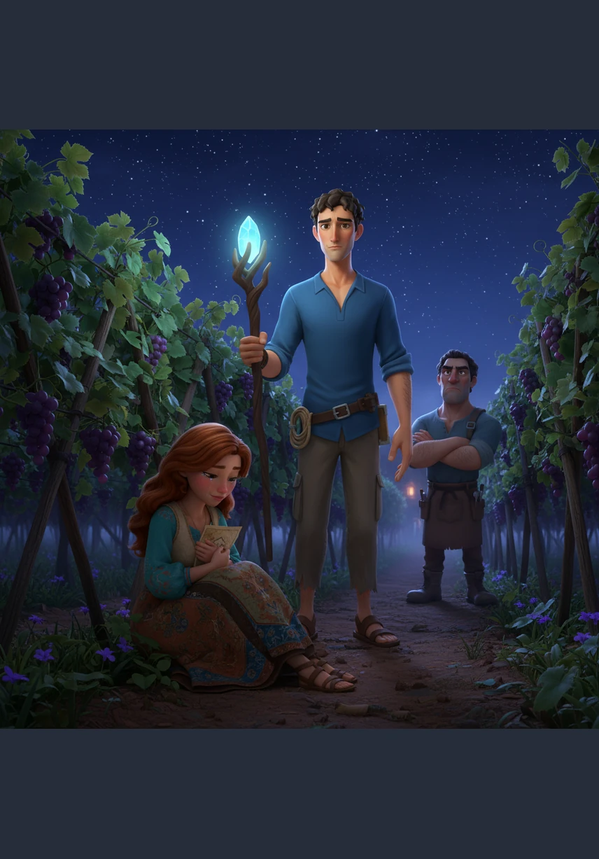 Under a canopy of stars in the middle of the vineyard, Alessandro finally breaks his silence, telling Sofia the true story of how the feud began. He speaks of a misunderstanding that spiraled out of control, his voice low and heavy with regret. When he reaches out to brush a stray hair from her face, the wall between them finally crumbles, replaced by a spark of undeniable connection.