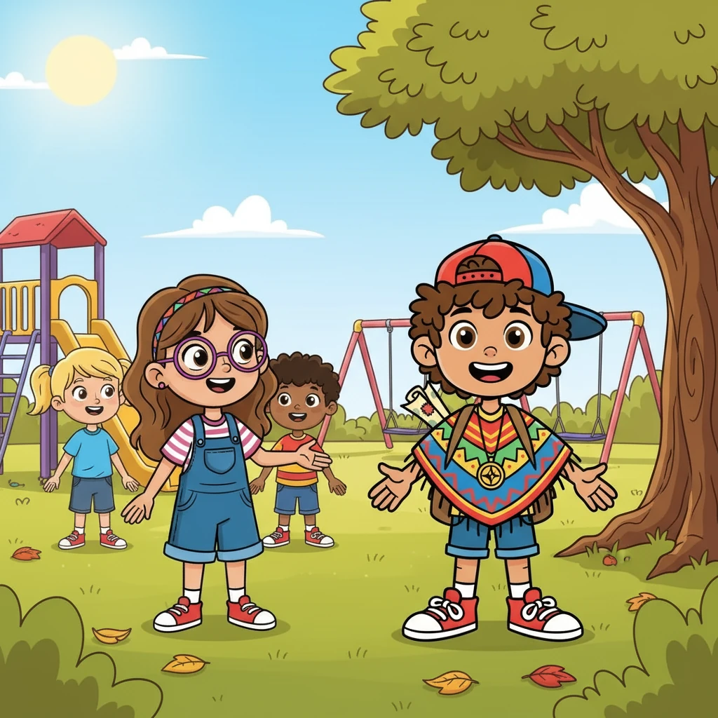Sofía, una niña con gafas y dificultades de aprendizaje, se acercó a Leo. Le invitó a unirse a ella y a sus amigos. Leo, sorprendido y contento, aceptó la invitación.