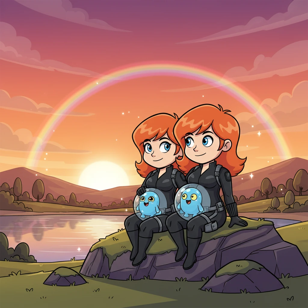 As the sun begins to set, painting the sky in beautiful hues of orange and pink, Nadia and Rory sit together, watching the last of the rainbow fade away. They know they've found something more precious than gold – a day filled with adventure, friendship, and unforgettable magic. They smile, already dreaming of their next big quest.