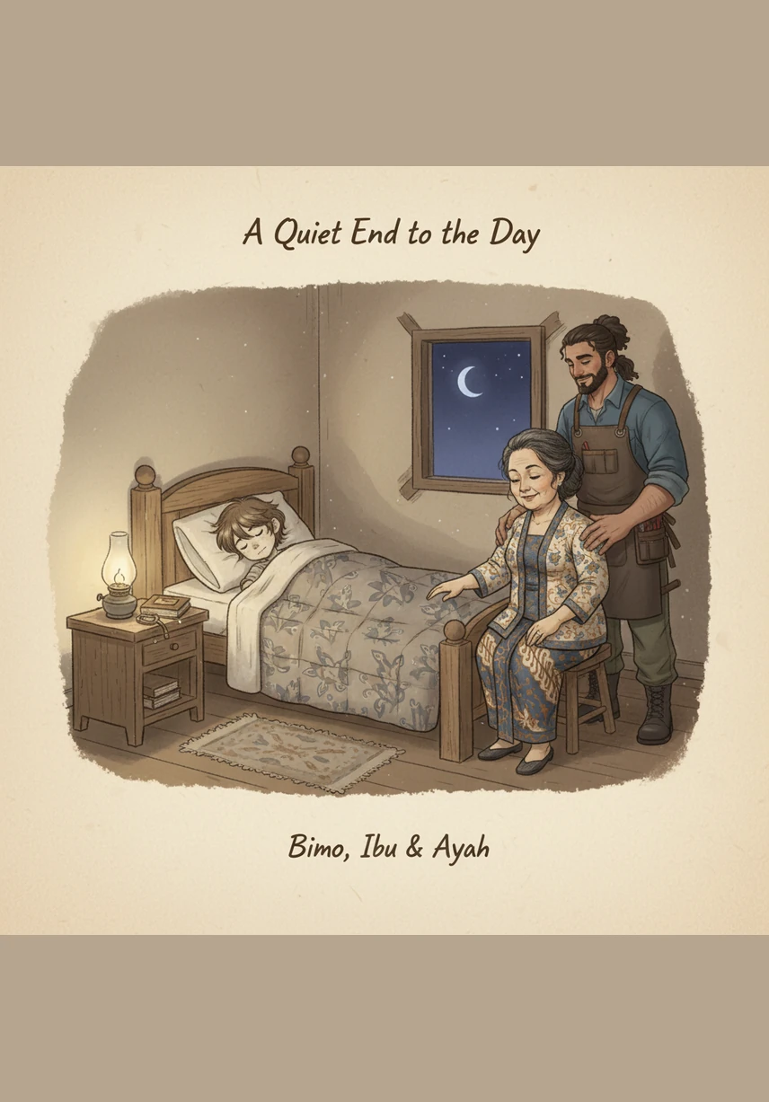 Saat malam tiba dan Bimo bersiap untuk tidur, dia merasa sangat bahagia dan puas dengan apa yang telah dilakukannya. Dia menyadari bahwa menjadi anak yang rajin membantu adalah kekuatan super terbaik yang bisa dimiliki oleh siapa saja.