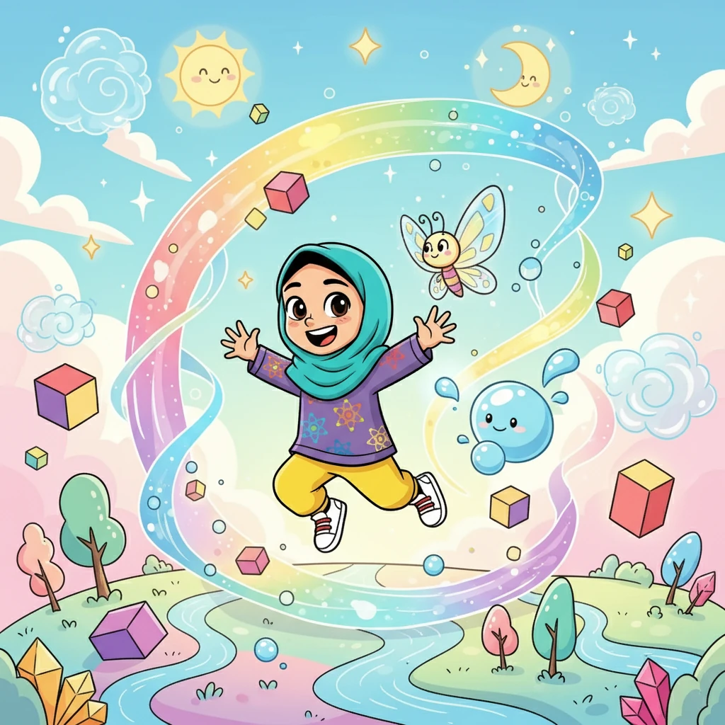 نازنین و دوستانش با کمک خانم پروانه، وارد یک دنیای رنگارنگ شدند. دنیایی که در آن، جامدات، مایعات و گازها با هم زندگی می‌کردند. همه چیز درخشان و پر از شگفتی بود.