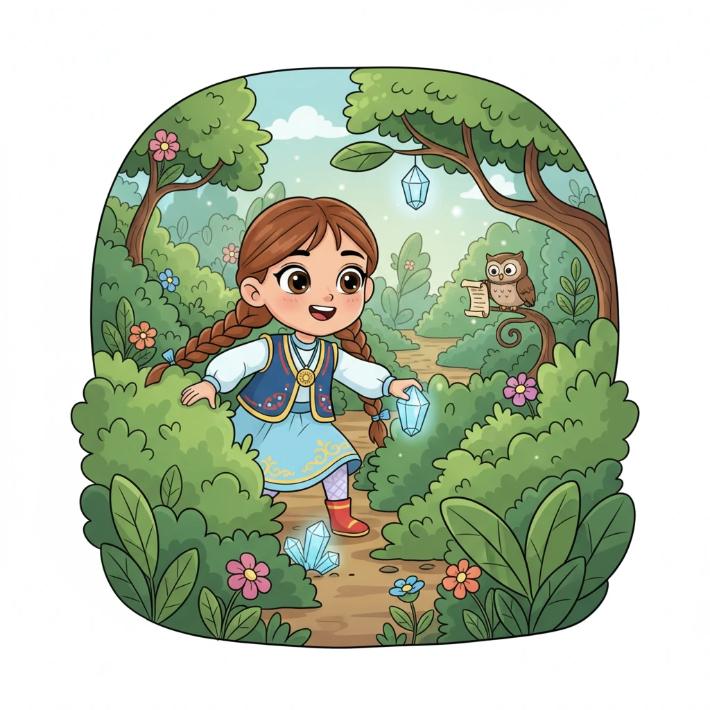 Айгүл өзінің шытырман оқиғаға деген құштарлығымен бақтағы қалың бұталар мен жұмбақ жолдарды шарлады. Ол сиқырлы кристаллдың сынықтарын тауып, оны қайта жинауға тырысты. Әр бұрышта оны жаңа бір жұмбақ күтіп тұрды.