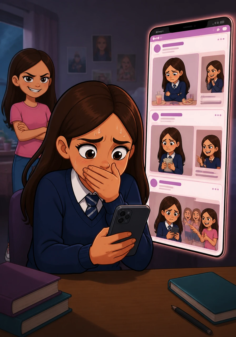 When she finally looked up the website, Maya felt a wave of nausea wash over her as she scrolled through the screen. Tasha had posted their private secrets and added cruel, fake messages that made Maya look like a completely different person to the whole school.