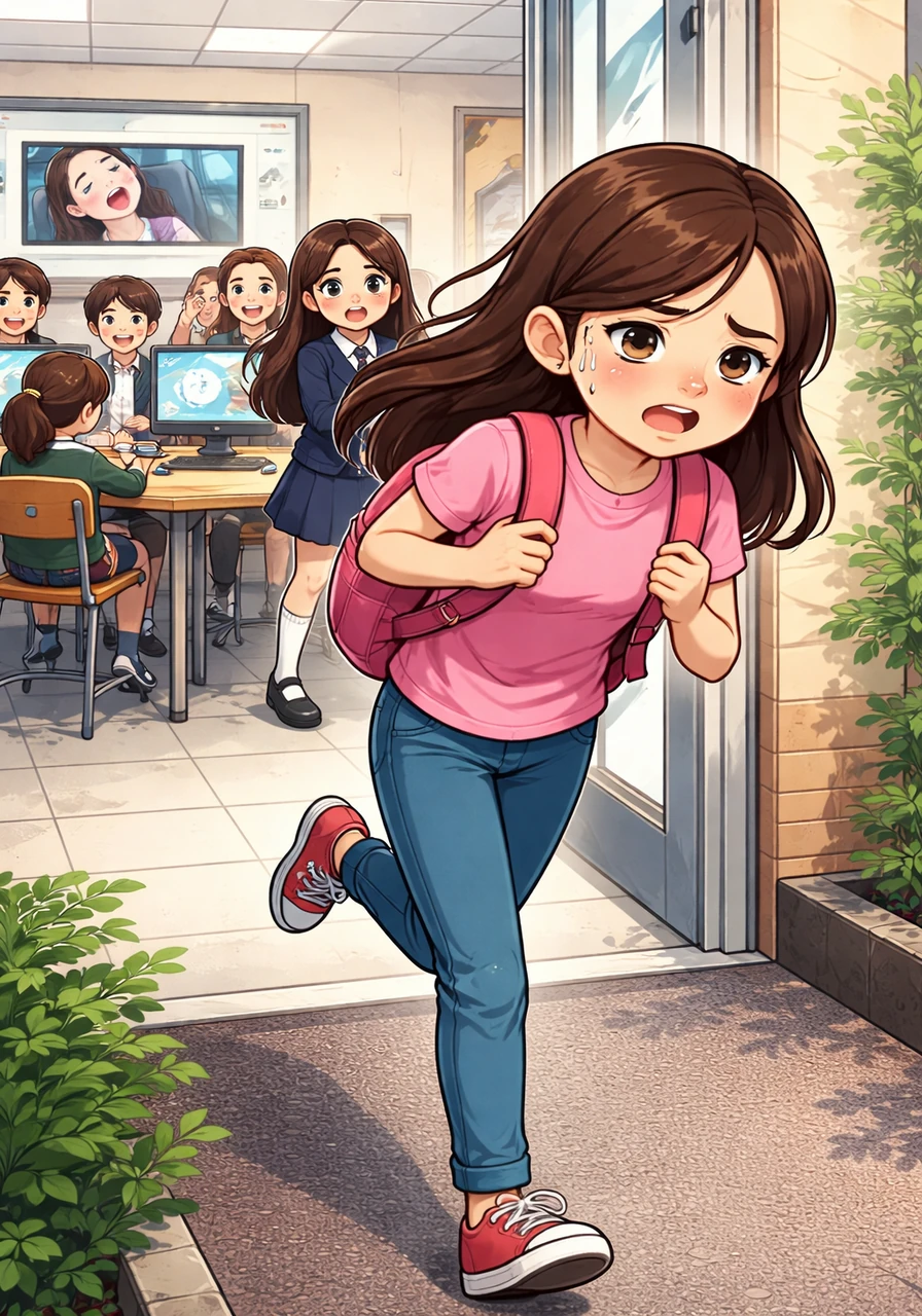 During an IT lesson, the whole classroom suddenly erupted into cruel laughter at a photo on their screens showing Maya asleep on the bus with her mouth open. Unable to take the humiliation any longer, Maya grabbed her bag and ran out of the school building in tears.