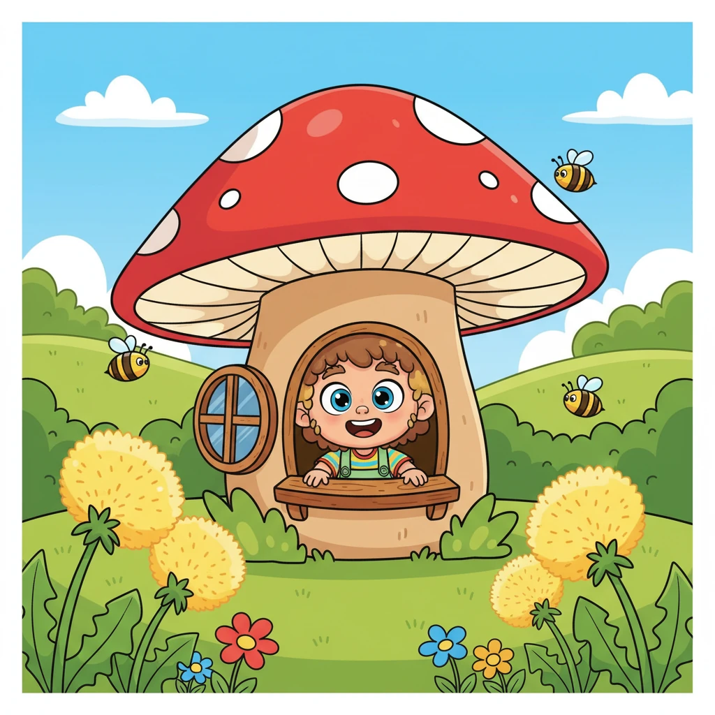 Pip, a tiny, round creature with big, curious eyes, lived in a cozy mushroom house nestled deep in a vibrant, green meadow. Every morning, Pip would peek out their window, dreaming of grand adventures beyond the familiar dandelions and buzzing bees. Today felt different, a day ripe for something new.